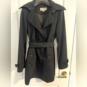 Black Michael Kors rain coat with hood